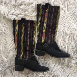 Jack Rogers Suede and Printed Wool Boots